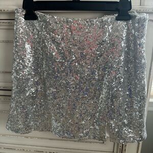 Pink Lily Silver Sequin Mini Skirt